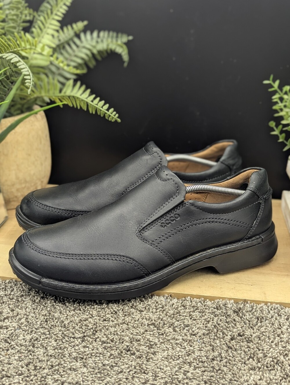 Ecco Fusion II Black Leather Men's Size 47(US 13/13.5) Slip On Casual Dress Shoe